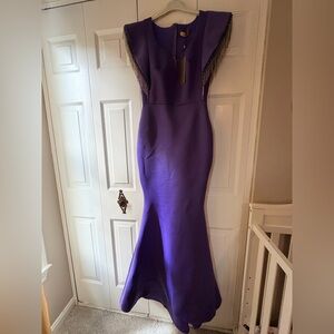 Elegant Purple Gown with Fringe Detail